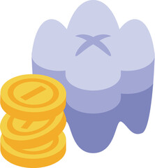 Gold coins stacked next to a wisdom tooth represent the cost of dental surgery