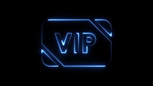 Glowing blue neon V I P card icon animation on black background exclusive access premium membership special privilege