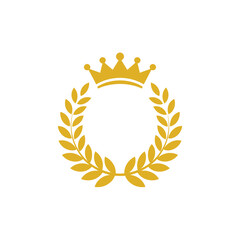 Golden laurel wreath with crown emblem of victory and royalty