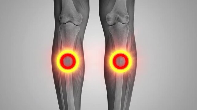 Shin Splints Radiograph Knee Bone Pain Highlighted in Red and Yellow.
