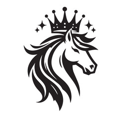black and white horse wearing crown logo vector
