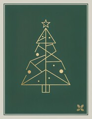 幾何学模様の線画で描いたモダンなクリスマスツリー素材｜クリスマスカード