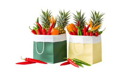 Reusable grocery bags filled with fresh vegetables and pineapples, healthy shopping concept, perfect for eco-friendly lifestyle
