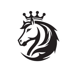 black and white horse wearing crown logo vector