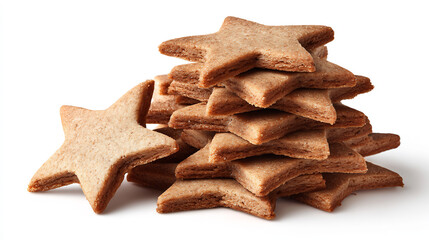 Deliciously baked star-shaped cookies piled high on a clean white background, perfect for holiday celebrations.