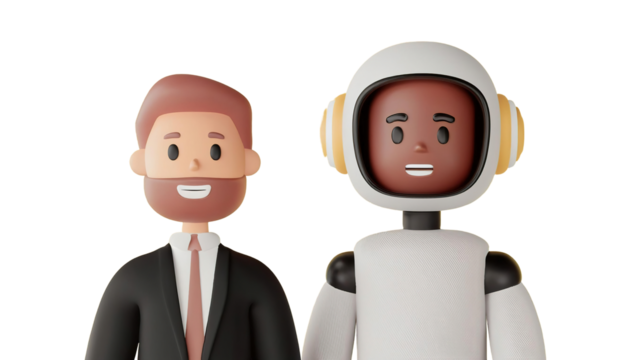 Friendly Man and Robot 3D Art