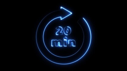 Neon blue 20 minute timer countdown circular arrow animation glowing dark background futuristic digital clock time - Powered by Adobe
