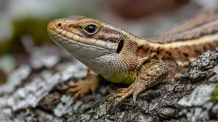 Fototapeta premium European Lizard basking on a Log