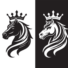 black and white horse wearing crown logo vector
