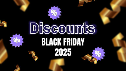 Black Friday 2025 Discounts Banner with Golden Confetti