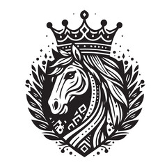 black and white horse wearing crown logo vector