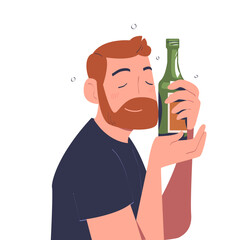 Bearded Man with Alcohol Drink and Beverage in Bottle Vector Illustration