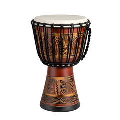 Authentic African Djembe Drum with Detailed Traditional Engravings, isolated on white or transparent background. PNG