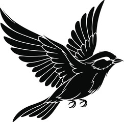 Detailed Bird Silhouette Artwork Flying Bird Full Feather Details Detailed Feather Markings Dark Ink Graphic Transparent