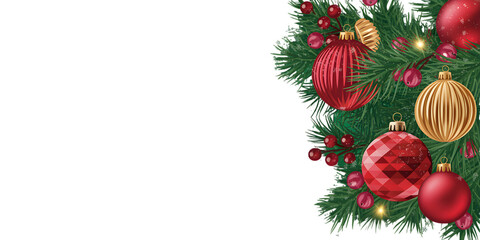 Festive Christmas garland with ornament, red berries, and lush green pine