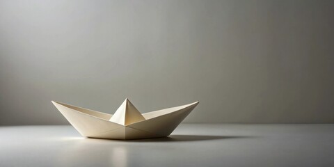 A delicately folded paper vessel rests on a smooth surface, bathed in soft light, symbolizing hope, journey, and the potential for new beginnings.
