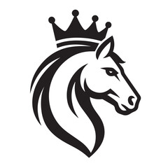 black and white horse wearing crown logo vector