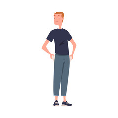Man with Empty Pockets Sad in Standing Pose Vector Illustration