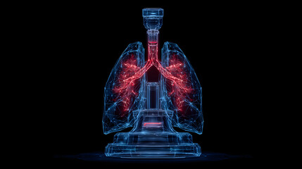 Detailed digital lungs displaying intricate network, ideal for health awareness campaigns, medical research and respiratory illness education