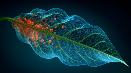 Stunning leaf veins with vibrant red spores, a unique botanical detail perfect for science, education, or striking nature-inspired designs and artistic projects