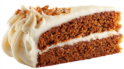 Decadent slice of moist carrot cake with creamy frosting and crunchy topping