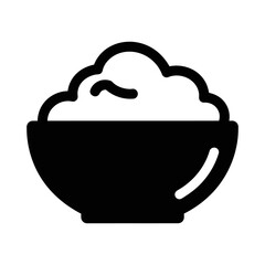 Black and White Bowl Icon with Fluffy Food Substance