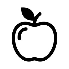 Minimalist Black Outline Apple Icon with Leaf on White Background