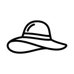 Minimalist Black Outline Floppy Hat Vector Icon on White