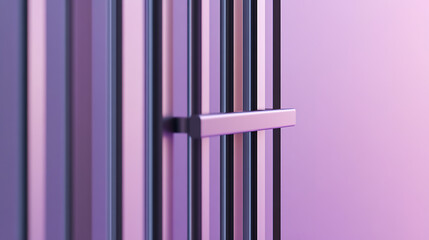 A minimalist abstract composition featuring vertical bars in shades of purple, lavender, and black, accented by a sleek, rectangular handle on a soft, gradient background.