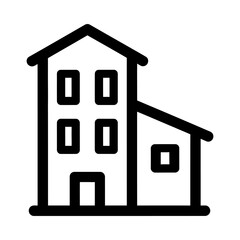 Minimalist Line Art Building Icon with Geometric Windows and Roofs