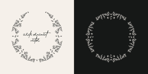 Elegant circle frames made from stylized flowers, leaves, and branches. Can be used for branding, logos, wedding invitations, stationery, packaging, apparel design, social media graphics.	
