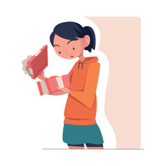 Woman with Gift Box Wrapped with Ribbon Vector Illustration