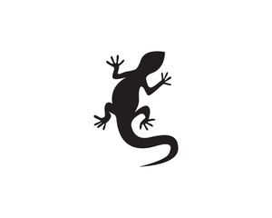 Black Silhouette of Climbing Lizard Gecko Reptile on White Background Vector