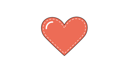 Fototapeta premium A cheerful orange-red heart icon featuring a stitched edge and a glossy reflection, perfect for expressing warm feelings.
