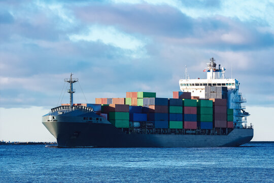 Grey container ship