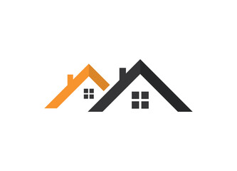 Real Estate Houses Logo Design with Overlapping Roofs for Property Agency