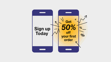 Get 50 percent off your first order by signing up today on a mobile device with a special promotion