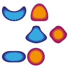 Organic fluid shapes. Orange blue bright forms. Abstract geometry Vector set. Modern vibrant elements.