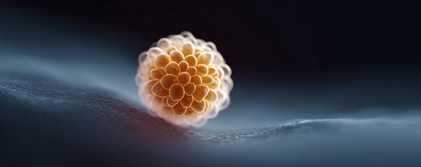 Abstract 3D render showcasing a complex cell structure against a textured background. Ideal for scientific research, medical visuals, or technological presentations.