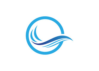 Blue Ocean Waves in Circle Logo Design Sea Water Current Flow Ripple Brand Symbol