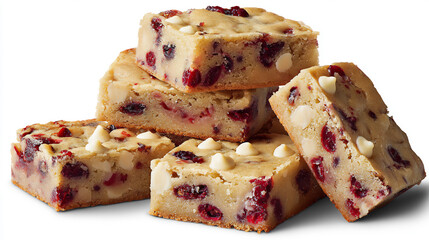 Deliciously sweet white chocolate cranberry blondies stacked and ready to enjoy