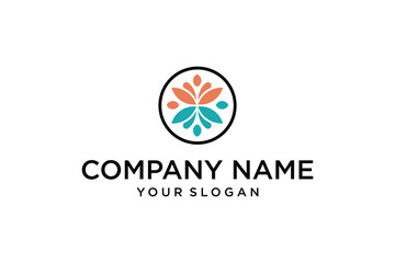 Abstract Floral Leaf Circle Logo Design Template with Company Name Placeholder