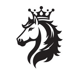 black and white horse wearing crown logo vector