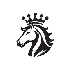 black and white horse wearing crown logo vector