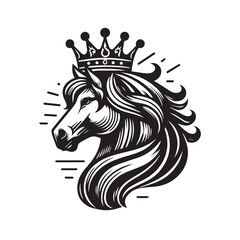 black and white horse wearing crown logo vector