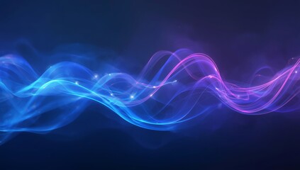 Abstract flowing waves of blue and purple light on a dark background