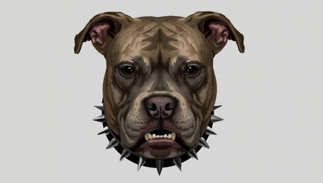 Digital illustration of a pit bull dog with a spiked collar on a light gray background