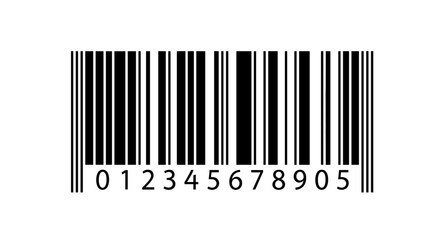 A barcode with the numbers 012345678905 printed below the bars, used for scanning products.