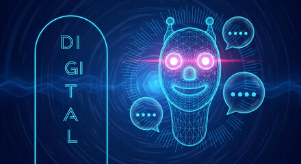 Fototapeta premium Digital ai chatbot robot face with speech bubbles artificial intelligence