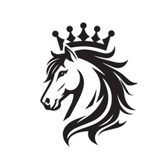 black and white horse wearing crown logo vector
